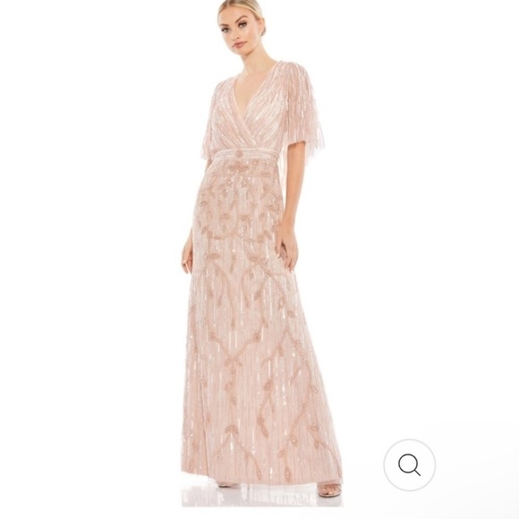 Mac Duggal - Beaded Cape Gown V Neck Dress Blush Size 8 NWT #9064